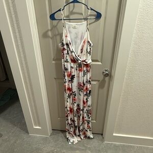 Floral Maxi Dress - White and Red